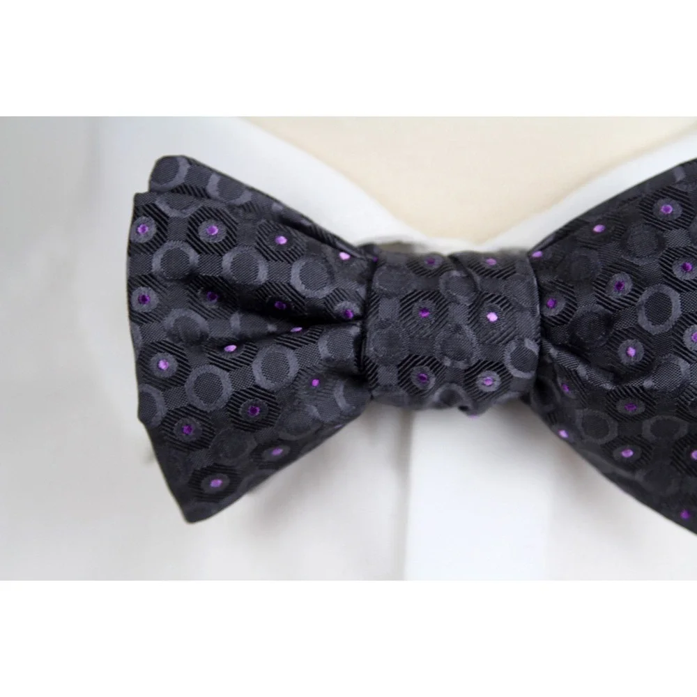 Men's Self-tied Bow‎ Tie 100%Silk Grey Purple Ornament S732BC